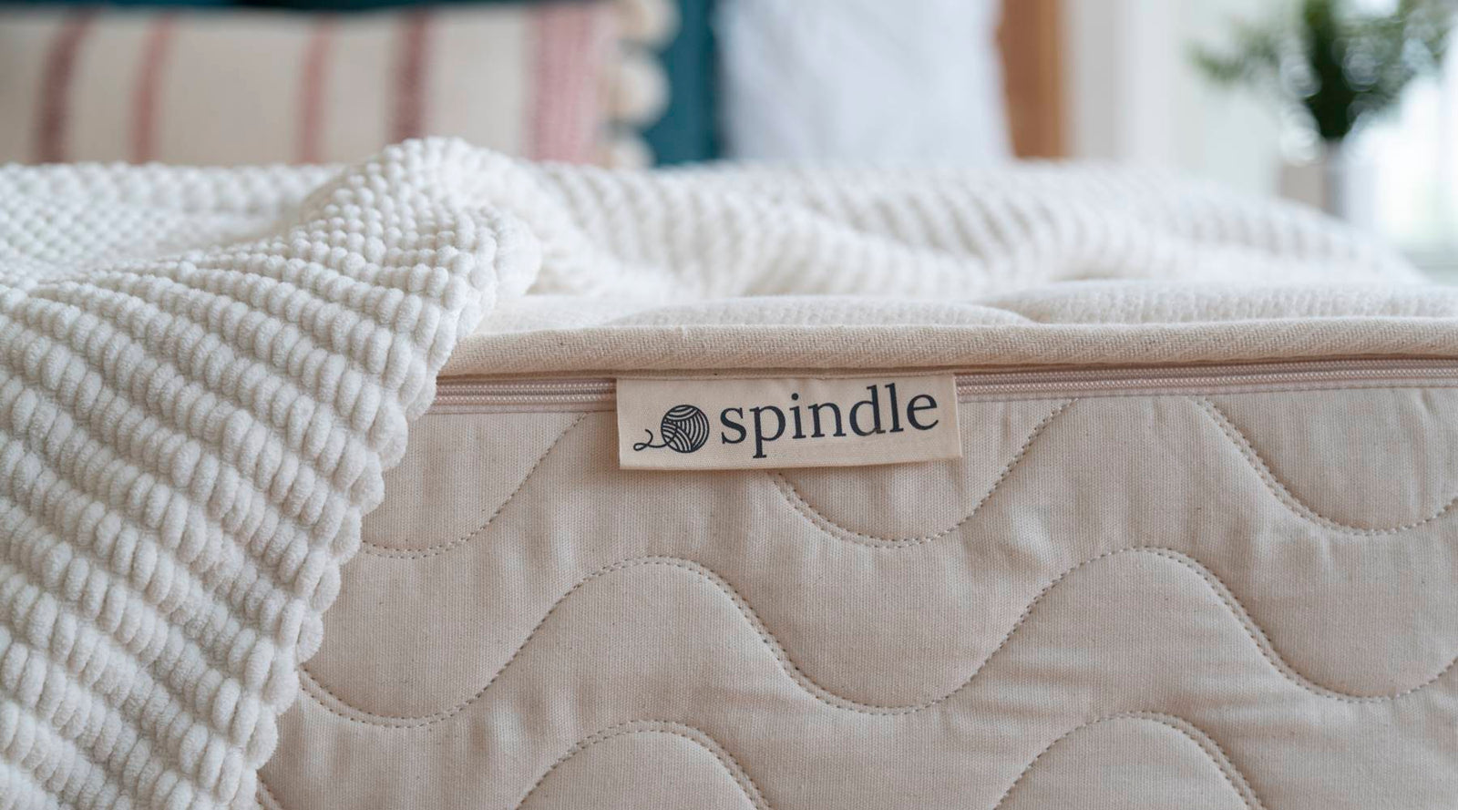 Closeup of the spindle label the mattress.