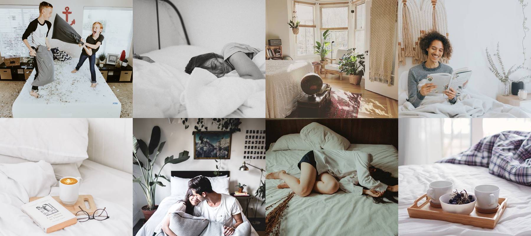 Collage of six pictures of people sleeping on a Spindle mattress.