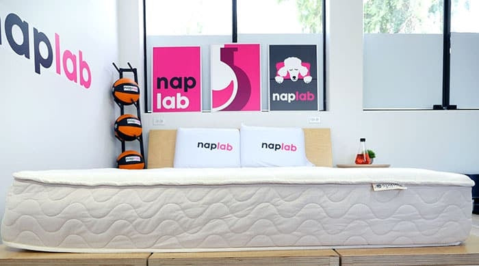 Spindle mattress inside NapLab's testing lab on a bed frame.