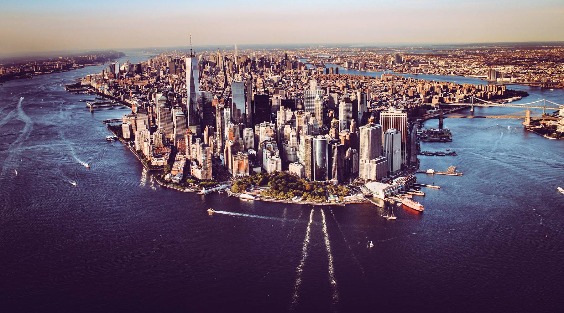View of the Manhattan skyline from the south.